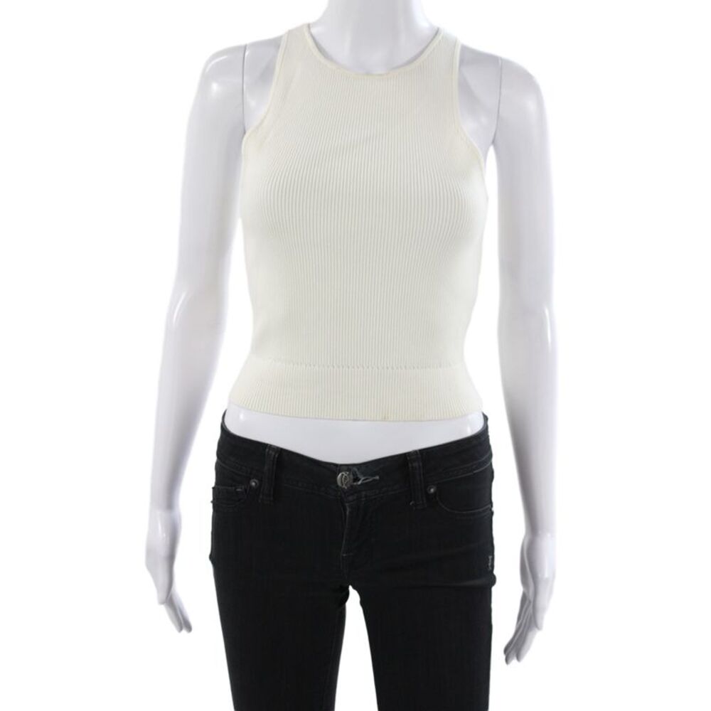 Toccin Womens Ivory High Neck Sleeveless Basic Tank Pullover Size S